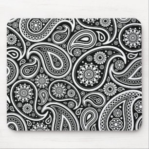 Tapis De Souris Blanc Retro Paisley Motif Design sur Noir