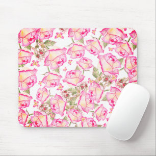 Tapis De Souris Blanc rose jaune romantique floral rose d'été
