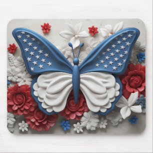 TAPIS DE SOURIS BLANC ROUGE BLEUE PATRIOTIQUE BOUTEILLE & FLEURS