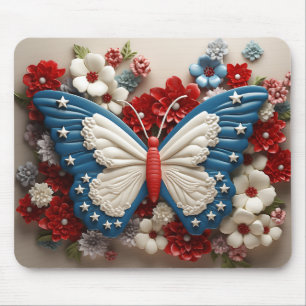 TAPIS DE SOURIS BLANC ROUGE BLEUE PATRIOTIQUE BOUTEILLE & FLEURS