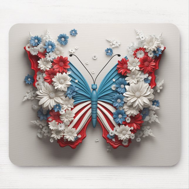 TAPIS DE SOURIS BLANC ROUGE BLEUE PATRIOTIQUE BOUTEILLE & FLEURS (Devant)