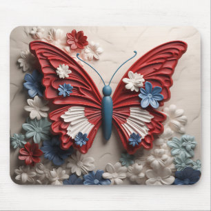 TAPIS DE SOURIS BLANC ROUGE BLEUE PATRIOTIQUE BOUTEILLE & FLEURS