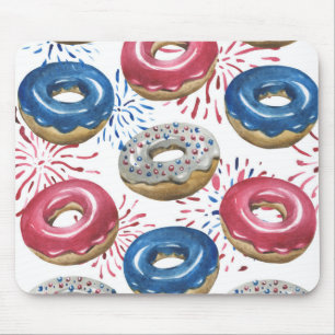 TAPIS DE SOURIS BLANC ROUGE PATRIOTIQUE DONUTS BLEUS BLANCS