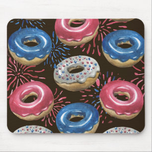 TAPIS DE SOURIS BLANC ROUGE PATRIOTIQUE DONUTS BLEUS BLANCS