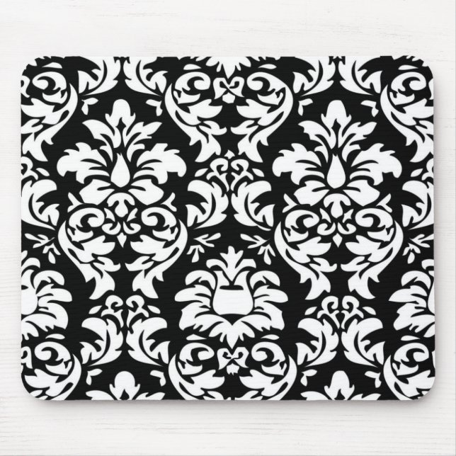 Tapis De Souris Blanc sur la damassé noire Mousepad (Devant)