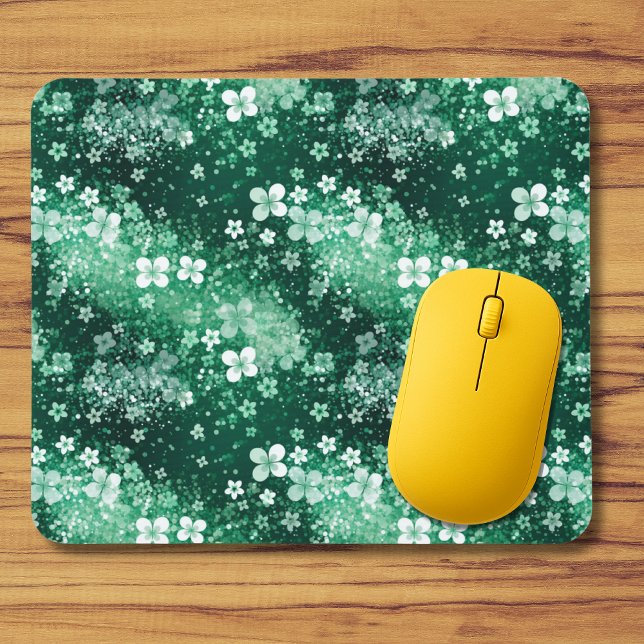 Tapis De Souris Blancs Trèfles Verts Chic & Points sur Fond Vert F (Créateur téléchargé)