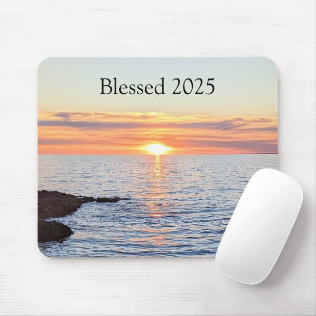 Tapis De Souris Blessed New Year Photo of Beautiful Golden Sunset (Avec souris)