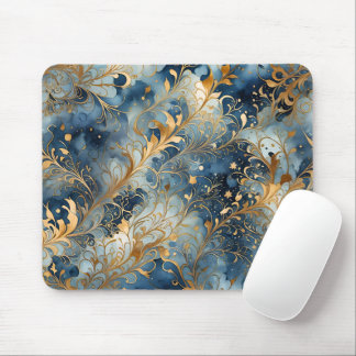 Tapis De Souris Bleu Abstrait et or