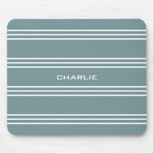 Tapis De Souris Bleu acier rayures monogramme personnalisé mousepa