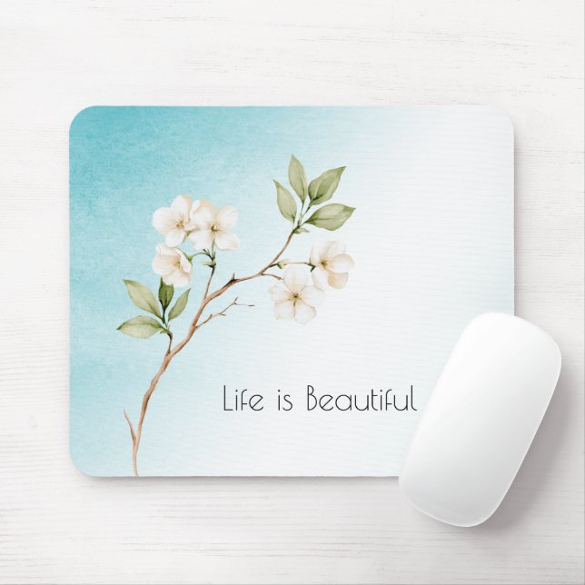 Tapis De Souris Bleu Aqua Blanc Floral (Avec souris)