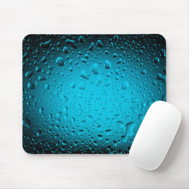 Tapis de souris bleu avec des gouttes d'eau fraîch (Avec souris)