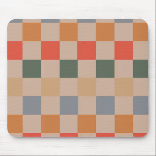 Tapis De Souris Bleu Beige Orange Marron Carreaux Motif Gingham