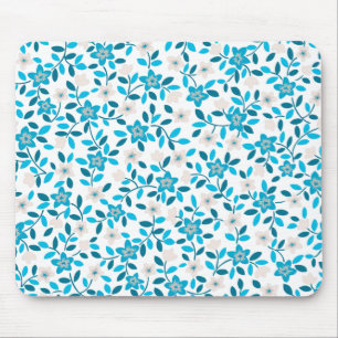 Tapis De Souris Bleu blanc mignon fleurs printanières sans couture