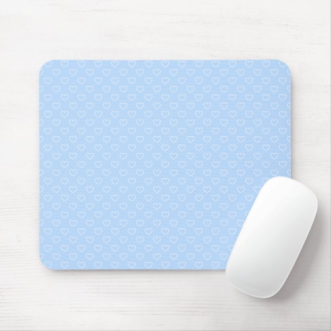 Tapis De Souris Bleu Bleu Clair Avec Petits Coeurs Blancs (Avec souris)