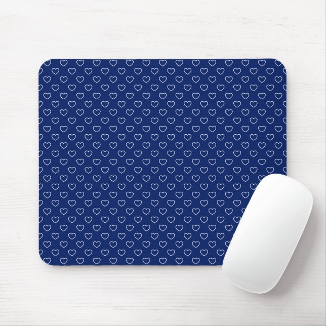 Tapis De Souris Bleu Bleu Foncé Avec Petits Coeurs Blancs (Avec souris)
