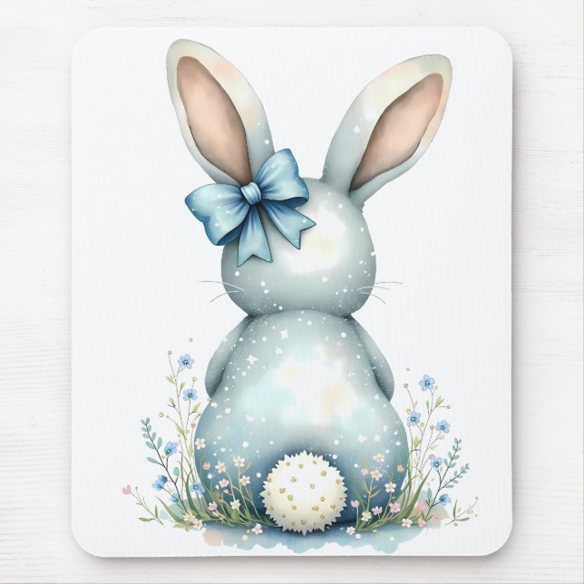 Tapis De Souris Bleu Bunny Tail Lapin de Pâques avec Oeufs (Devant)
