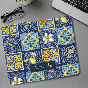 Tapis De Souris Bleu chic sarcelle citrique sicilien Méditerranée
