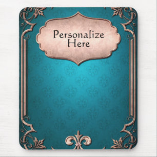 Tapis De Souris Bleu damassé bronze triage victorien élégant