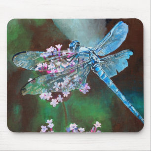 Tapis De Souris Bleu Dragonfly Repose Sur L'Ail Sauvage