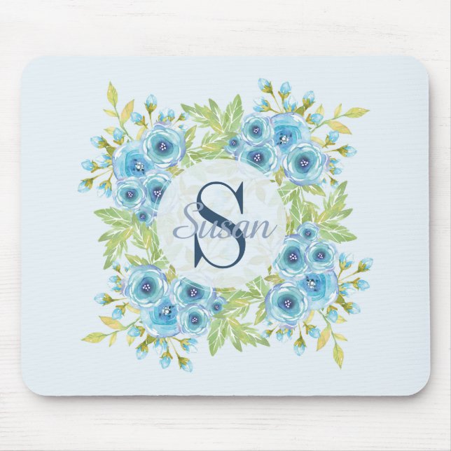 Tapis de souris bleu élégant de monogramme de (Devant)