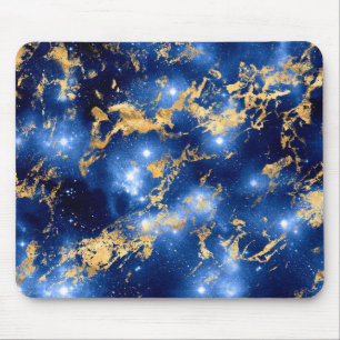 Tapis De Souris Bleu Époustouflant, Blanc & Galaxie de Marbre Doré