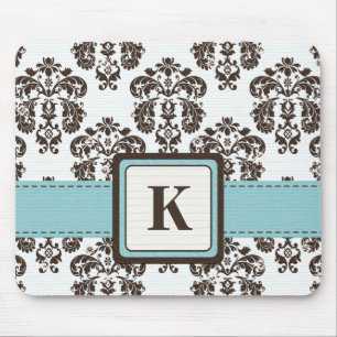 Tapis de souris bleu et Brown de monogramme de