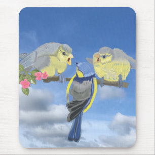 Tapis De Souris Bleu et jaune Bluetit Birds