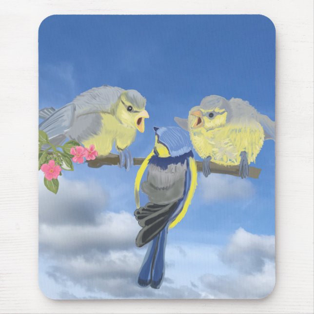 Tapis De Souris Bleu et jaune Bluetit Birds (Devant)