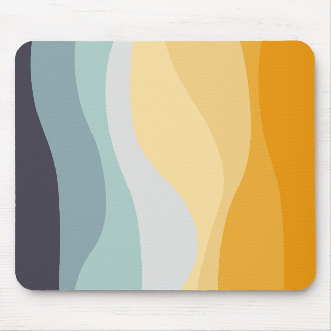 Tapis De Souris Bleu et jaune rétro style océan ondulé (Devant)