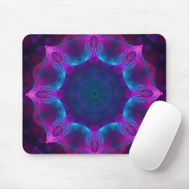 Tapis De Souris Bleu et rose néon foncé Kaleidoscope dégradé (Avec souris)