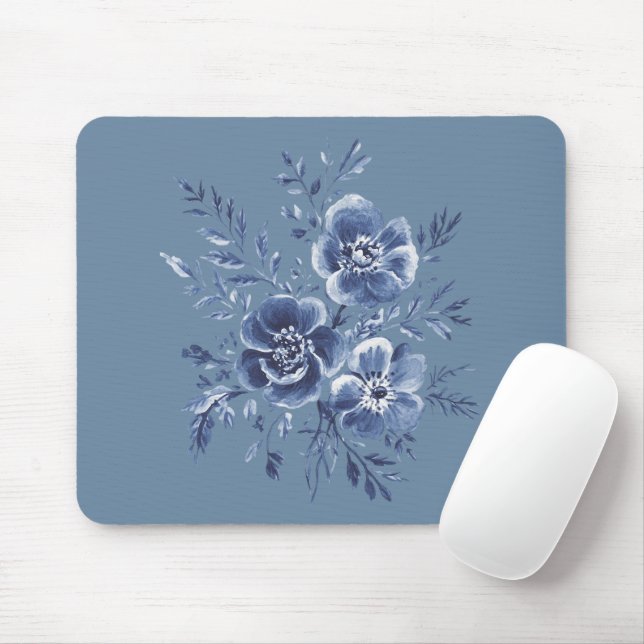 Tapis De Souris Bleu Floral (Avec souris)
