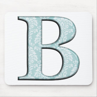 Tapis De Souris Bleu Floral Damask Imprimer B monogramme initiales