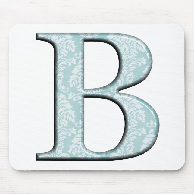 Tapis De Souris Bleu Floral Damask Imprimer B monogramme initiales (Devant)