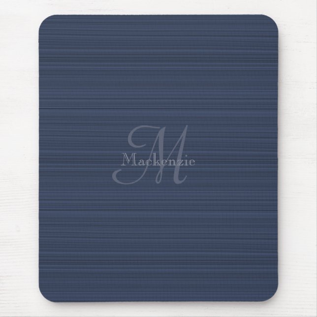 Tapis De Souris Bleu foncé Rayures horizontales Nom du monogramme  (Devant)