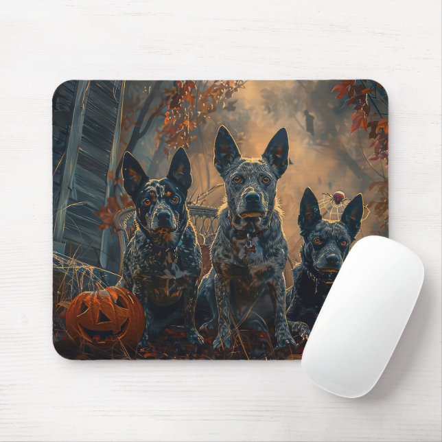 Tapis De Souris Bleu Heeler Halloween nuit chien délice (Avec souris)