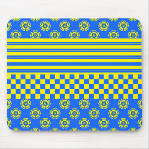 Tapis De Souris Bleu jaune Boho Check Floral Stripes Motif