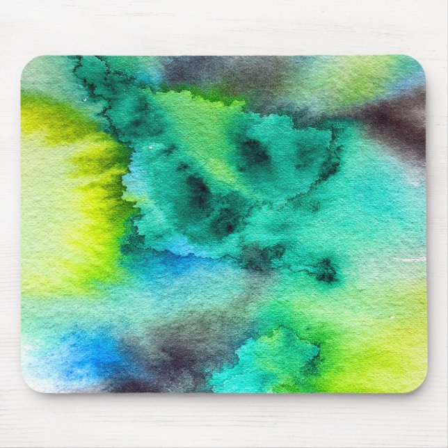 Tapis De Souris Bleu Marbre vert Tie teint aquarelle (Devant)