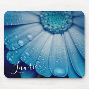 Tapis De Souris Bleu marguerite avec Dew gouttes à la souris