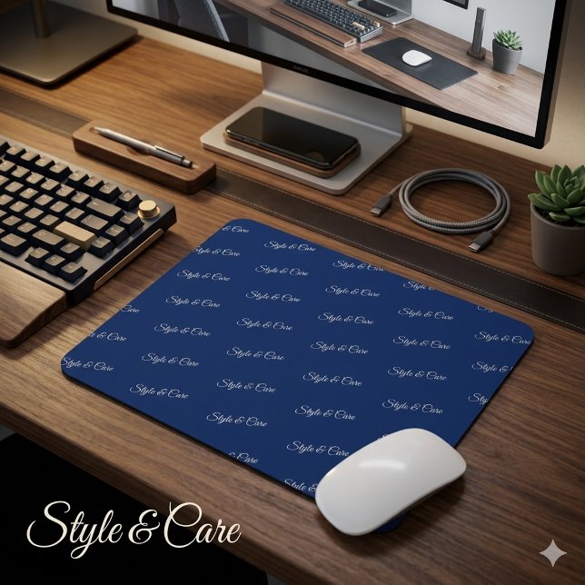 Tapis de souris bleu marine à motif de marque pers (Custom Brand Pattern Navy Mouse Pad Office Accessory)