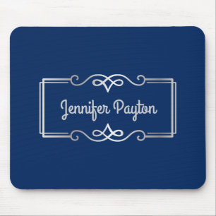 Tapis De Souris Bleu marine d'argent de monogramme d'anniversaire