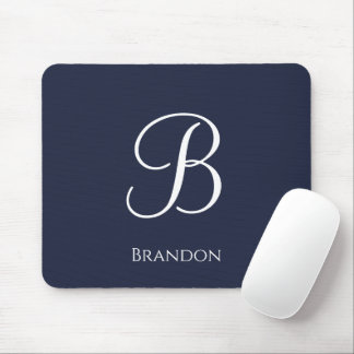 Tapis De Souris Bleu Marine Nom et Monogramme Personnalisés