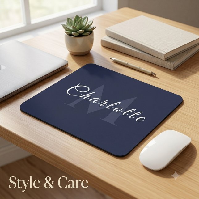 Tapis de souris bleu marine pour entreprises avec  (Navy Blue Business Mouse Pad with Custom Branding)