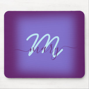Tapis De Souris bleu marine violet Nom minimal Monogramme