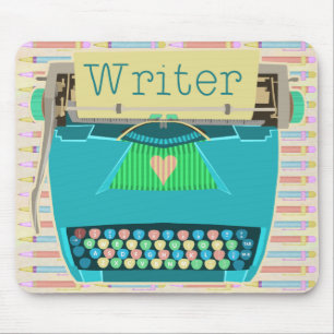 Tapis De Souris Bleu moderne mignon d'Aqua de machine à écrire