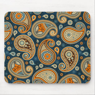 Tapis De Souris Bleu motif Paisley turquoise orange
