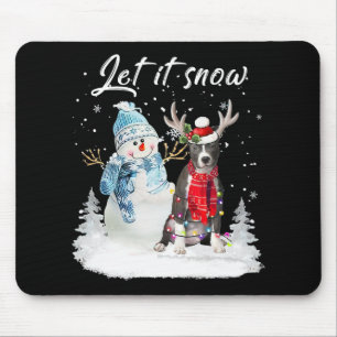 Tapis De Souris Bleu Nez Pitbull Père Noël Chien Noël Snowman Noël