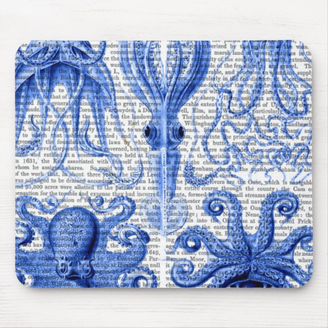 Tapis De Souris Bleu octopus et calmar (Devant)