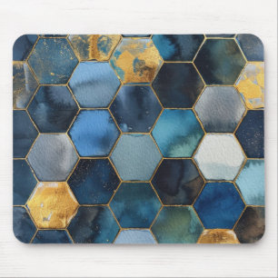 Tapis De Souris Bleu Or Blanc Abstrait