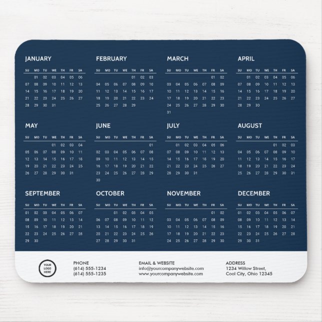 Tapis De Souris Bleu personnalisable 2024 Calendrier Société Logo  (Devant)