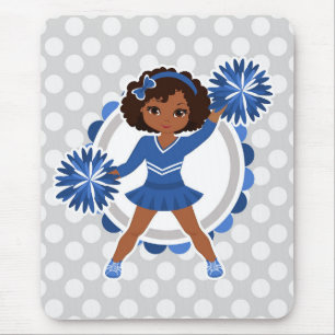 Tapis De Souris Bleu Pom-pom girl Africain Américain - Cute Cheer